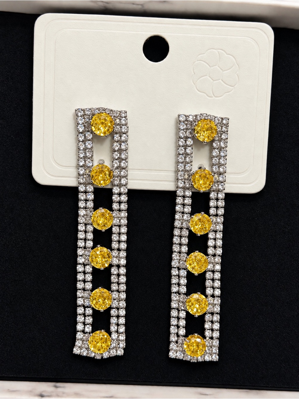 Yellow CZ Linear Drop Earrings